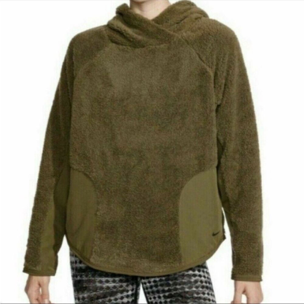 NIKE | Dark Olive Green Sherpa Pullover Hoodie Thermafit Women’s Size Medium